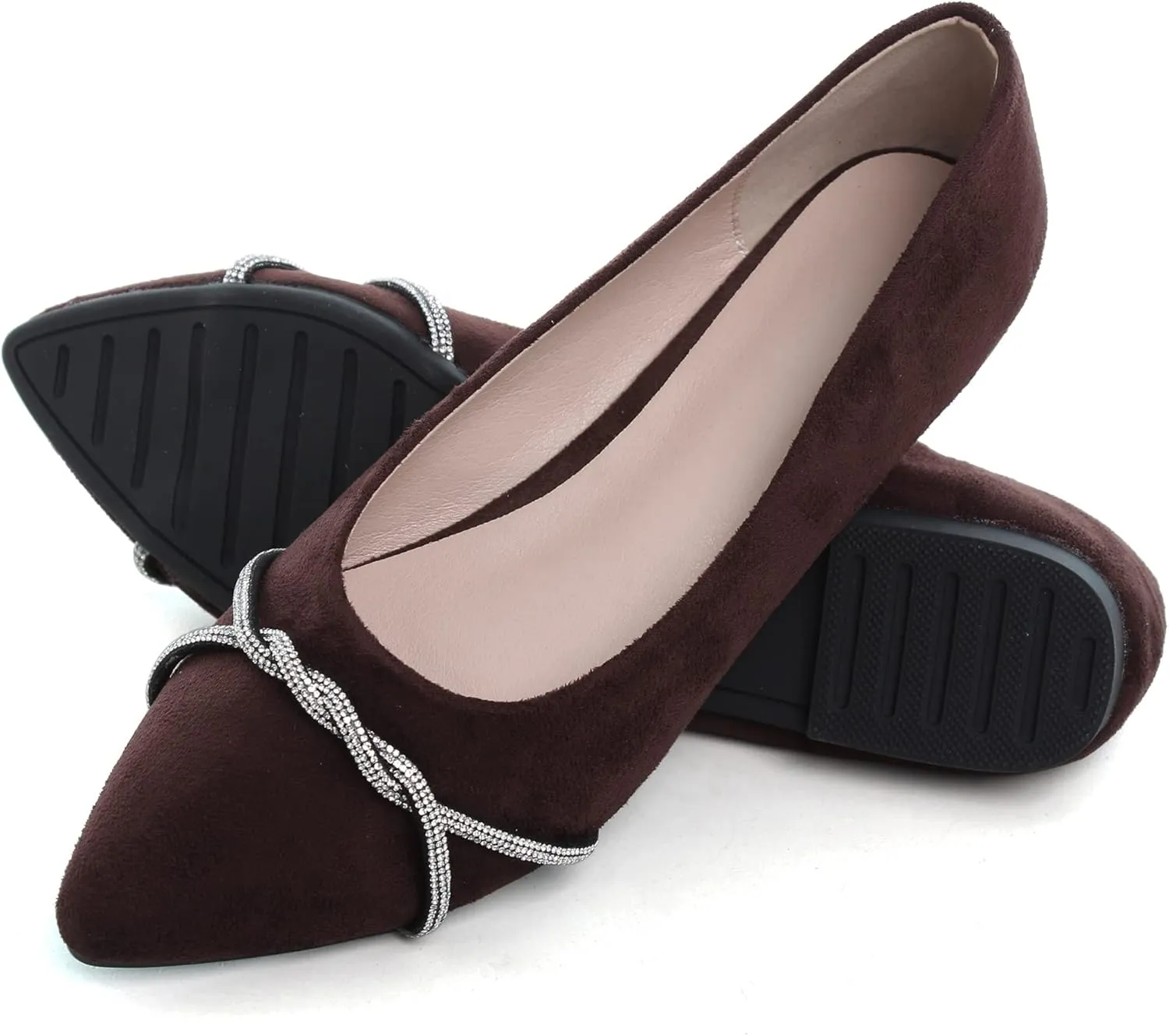 WENJIAZHIZHI Womens Ballet Flats Shoes Black Chains Slip-On Loafers Flat Dress Shoes for Women Dressy Comfortable Pointed Toe
