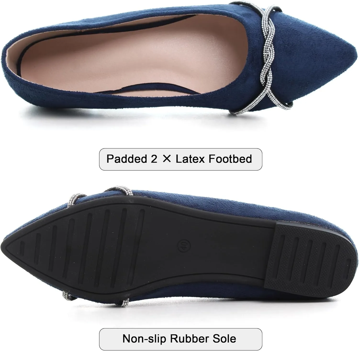 WENJIAZHIZHI Womens Ballet Flats Shoes Black Chains Slip-On Loafers Flat Dress Shoes for Women Dressy Comfortable Pointed Toe