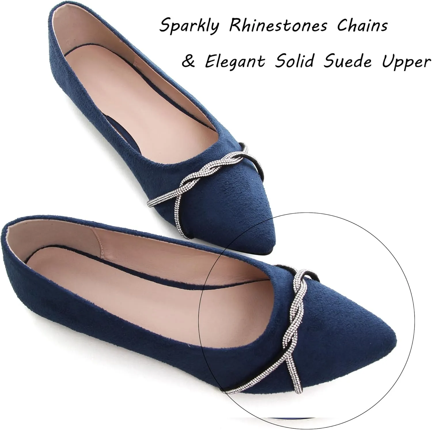 WENJIAZHIZHI Womens Ballet Flats Shoes Black Chains Slip-On Loafers Flat Dress Shoes for Women Dressy Comfortable Pointed Toe