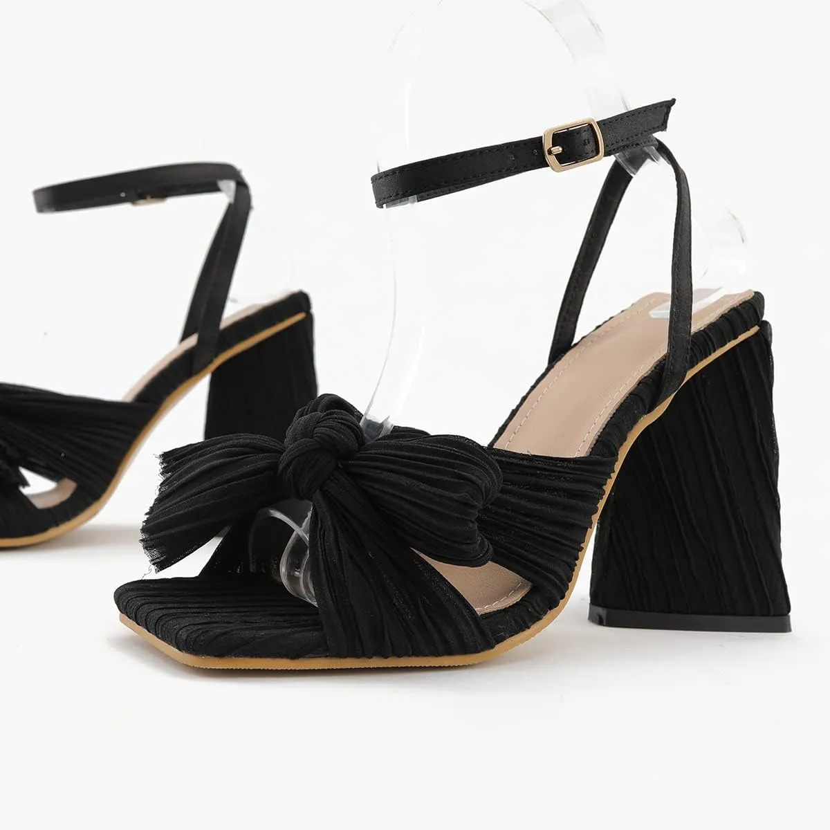 WENJIAZHIZHI Womens Bow-Knot Heeled Sandals Dress Pumps Shoes for Women Chunky Block Heels Dressy Summer Sexy Wedding Party