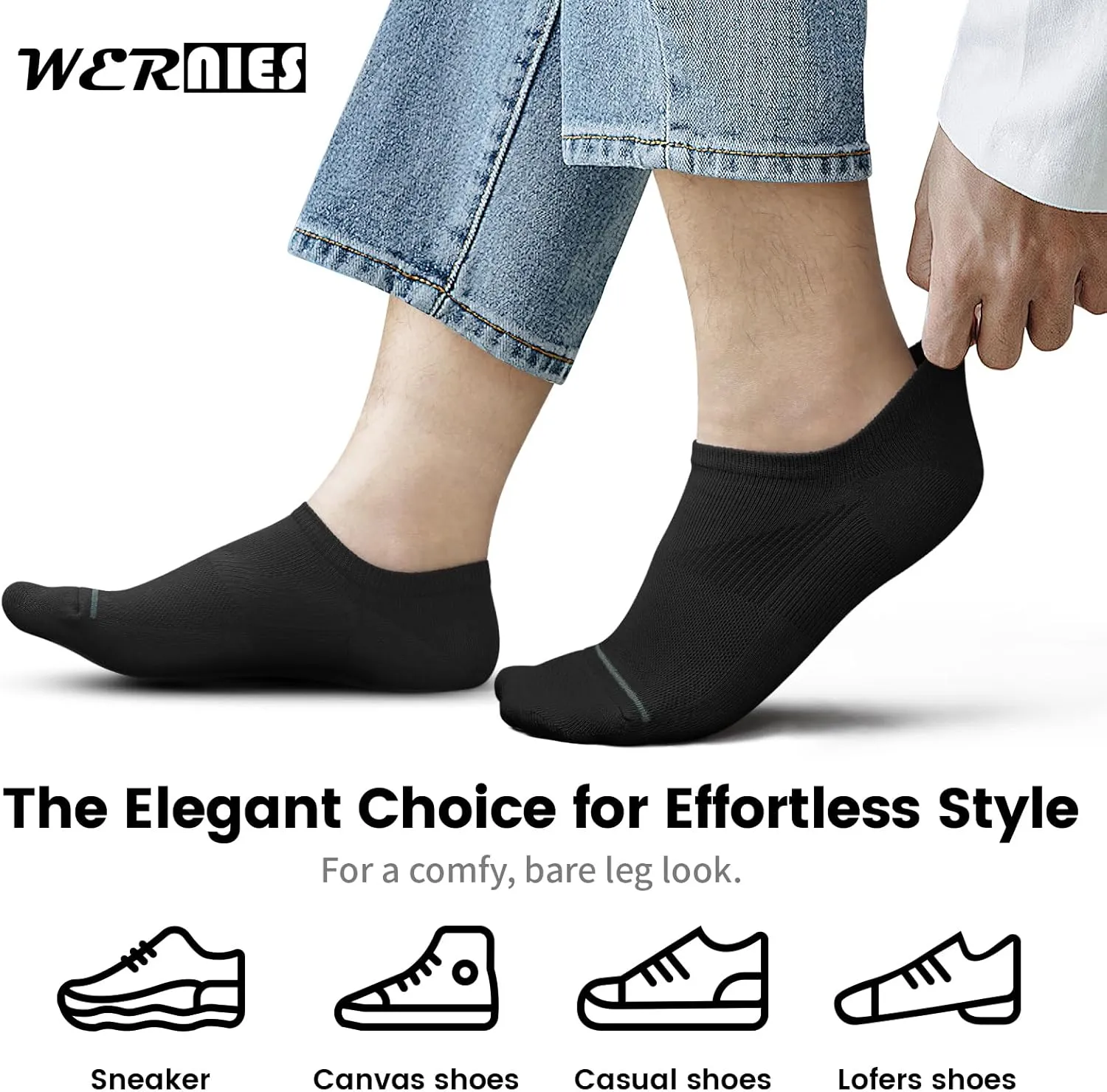 wernies 10 Pairs No Show Socks Men Low Cut Ankle Short Casual Thin Invisible Socks with Non Slip Grips
