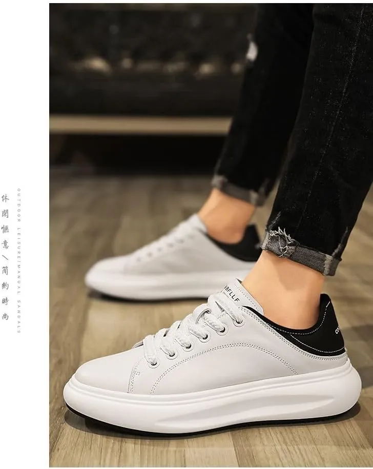 White Sneakers PU Leather Breathable Casual Slip On Platform for Women Non Slip Thick Sole Sporty Skate Shoes for Walking Travel Work Daily Wear