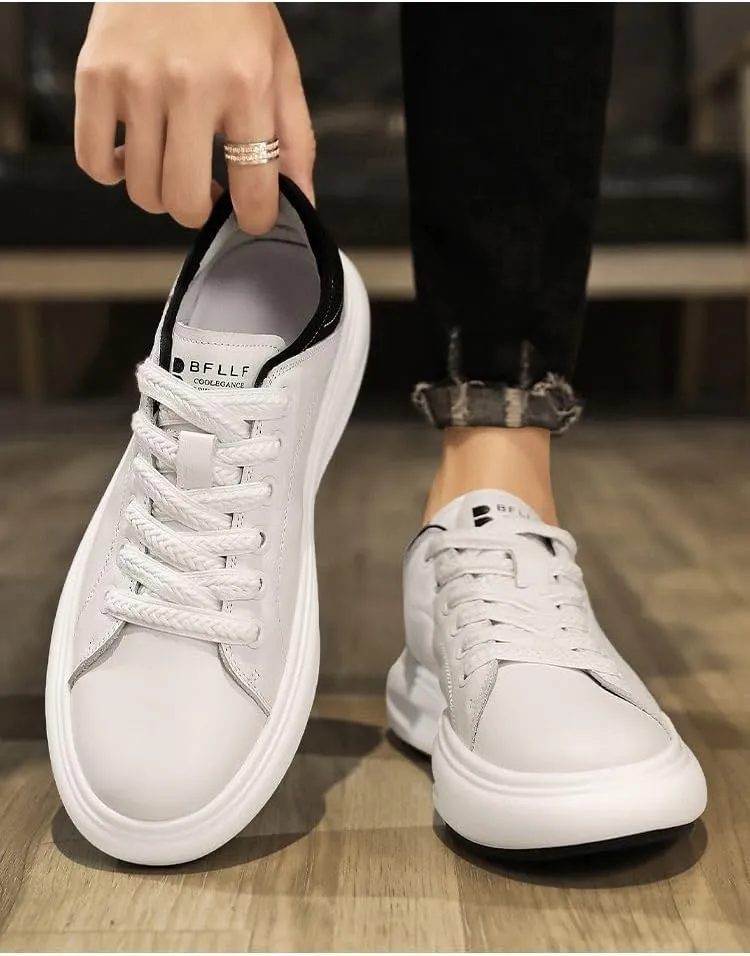 White Sneakers PU Leather Breathable Casual Slip On Platform for Women Non Slip Thick Sole Sporty Skate Shoes for Walking Travel Work Daily Wear