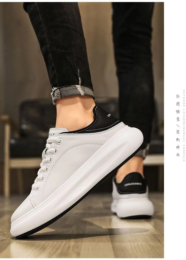White Sneakers PU Leather Breathable Casual Slip On Platform for Women Non Slip Thick Sole Sporty Skate Shoes for Walking Travel Work Daily Wear