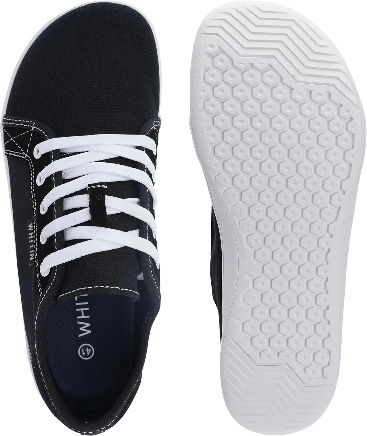 WHITIN Women's Canvas/Leather Barefoot Shoes | Wide Width Minimalist Sneakers | Classic Fit Low Top