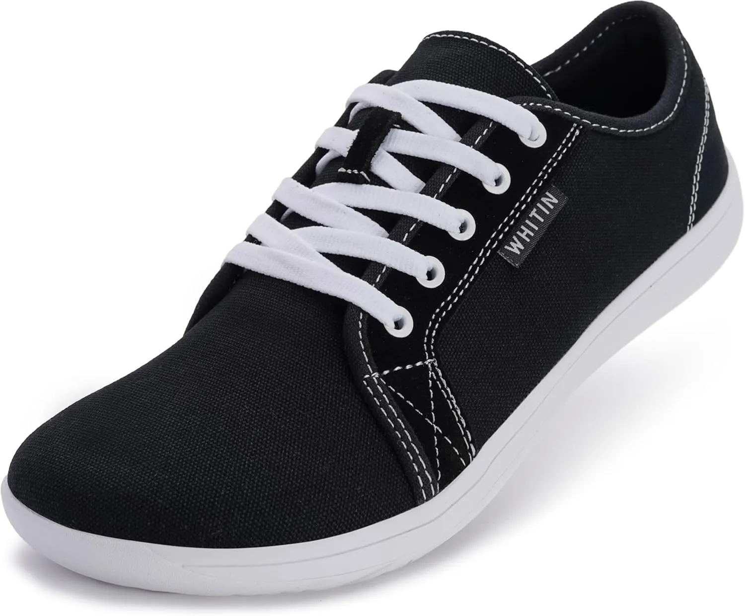 WHITIN Women's Canvas/Leather Barefoot Shoes | Wide Width Minimalist Sneakers | Classic Fit Low Top