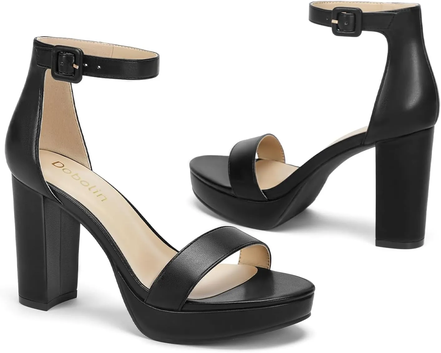 Wide Width Heels for Women Platform Heels 4-Inch Ankle Strap Open Toe Sandals Wedding Party Dress Shoes