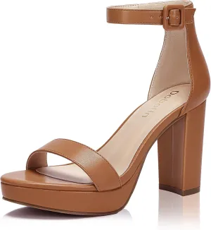 Wide Width Heels for Women Platform Heels 4-Inch Ankle Strap Open Toe Sandals Wedding Party Dress Shoes