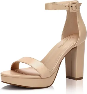 Wide Width Heels for Women Platform Heels 4-Inch Ankle Strap Open Toe Sandals Wedding Party Dress Shoes