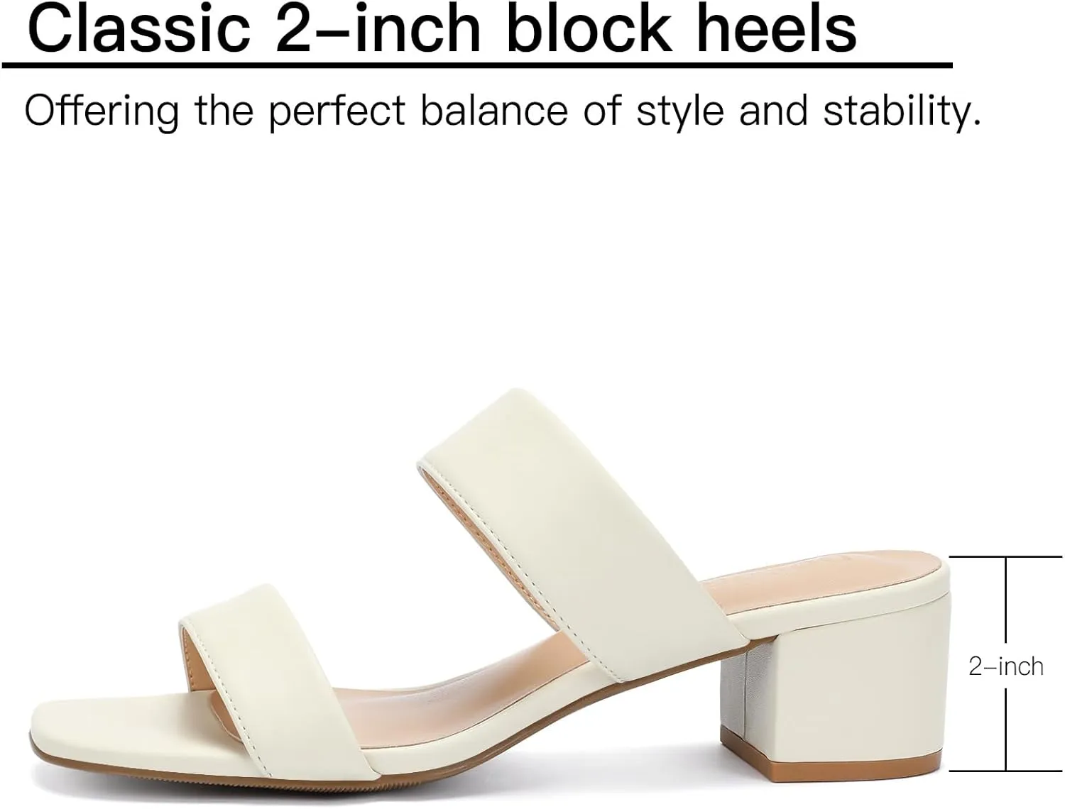 Wide Width Women's Heeled Sandals Two Strap Square Open Toe Sandals Low Heels 2-Inch Chunky Dress Shoes