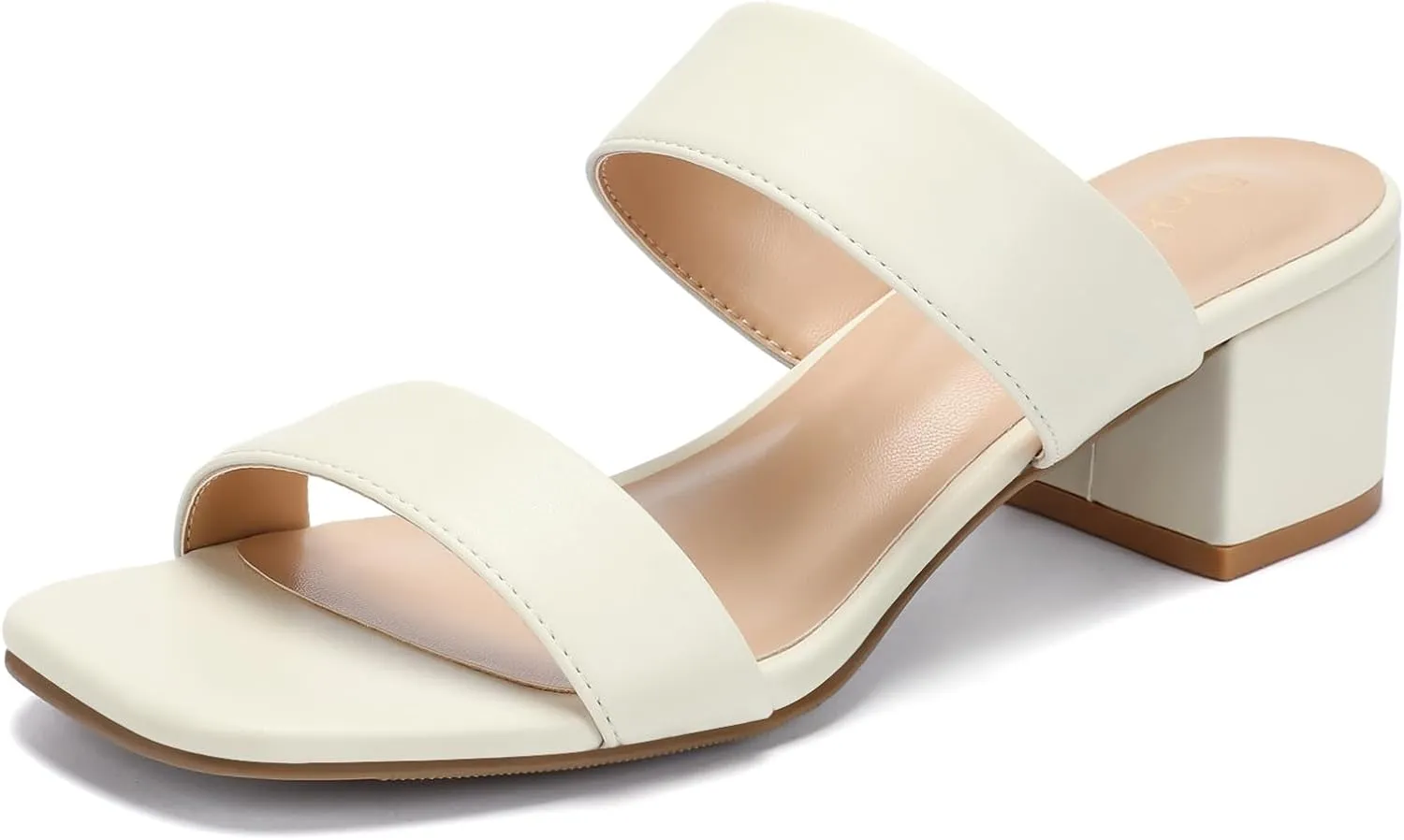 Wide Width Women's Heeled Sandals Two Strap Square Open Toe Sandals Low Heels 2-Inch Chunky Dress Shoes