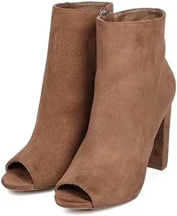 Wild Diva Morris-03 Women's Stylish Peep Toe Slouch Ankle Boots Chunky Stacked Heels Bootie