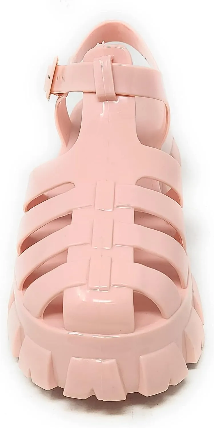 Wild Diva Women's Caged Chunky Heel Caged Jelly Sandals Paree-01