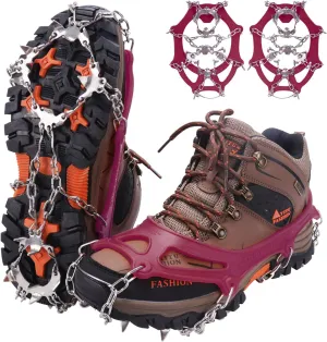 WIN.MAX Crampons for Shoes, Traction Cleats Ice Snow Grips with 19 Stainless Steel Spikes, Shoe Talons Anti - Slip Boots Spikes for Walking, Jogging, Climbing and Hiking