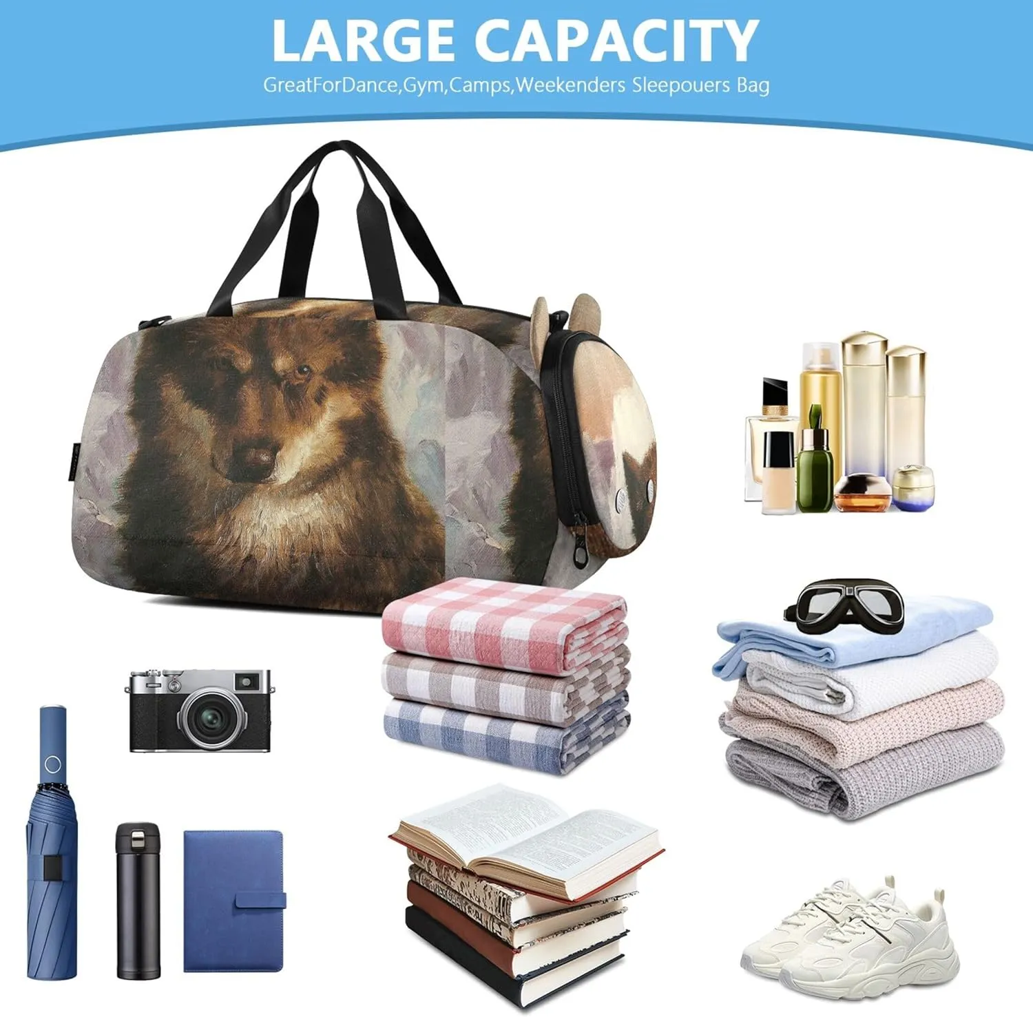 Wolf Print Frederic Edwin Church Girls Tote Duffle Bags Travel Weekend Duffel Overnight Carry on Duffel Bag Boys Gym Duffle Kids Luggage