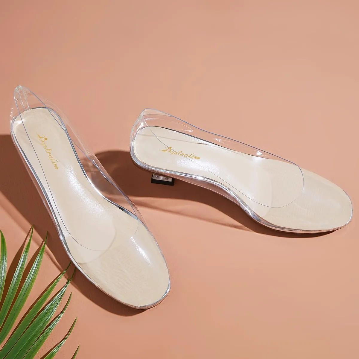 Women Clear Low Kitten Heels Pumps Shoes Round Closed Toe Slip On Transparent Sandals Open Peep Toe Chunky Block PVC Heels Crystal Pumps Office Wedding Party Dressy Summer Chic 4-11 M US