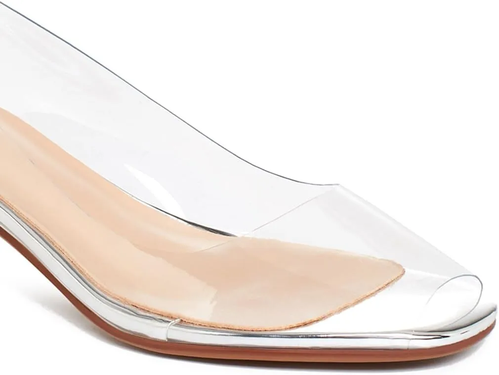 Women Clear Low Kitten Heels Pumps Shoes Round Closed Toe Slip On Transparent Sandals Open Peep Toe Chunky Block PVC Heels Crystal Pumps Office Wedding Party Dressy Summer Chic 4-11 M US