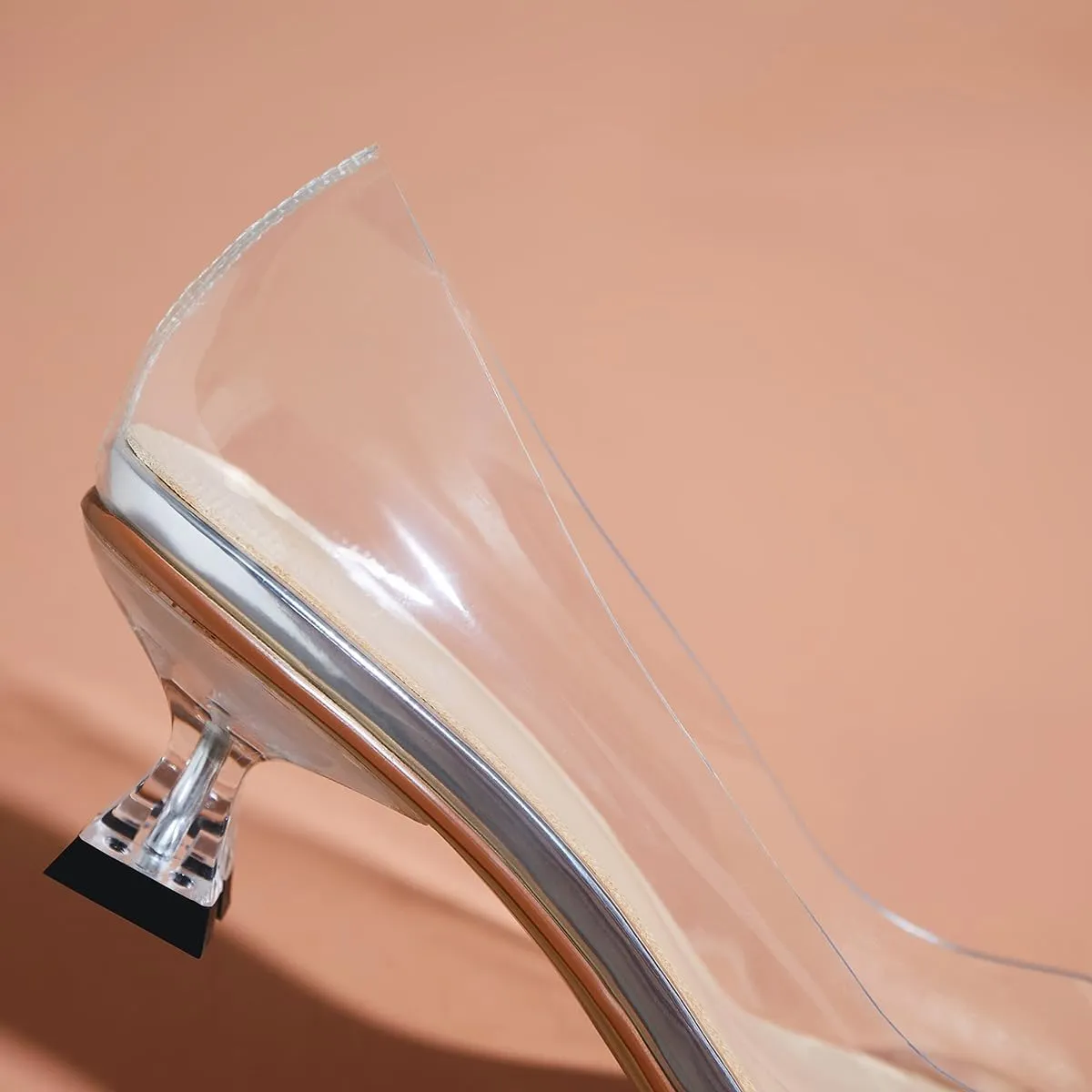 Women Clear Low Kitten Heels Pumps Shoes Round Closed Toe Slip On Transparent Sandals Open Peep Toe Chunky Block PVC Heels Crystal Pumps Office Wedding Party Dressy Summer Chic 4-11 M US