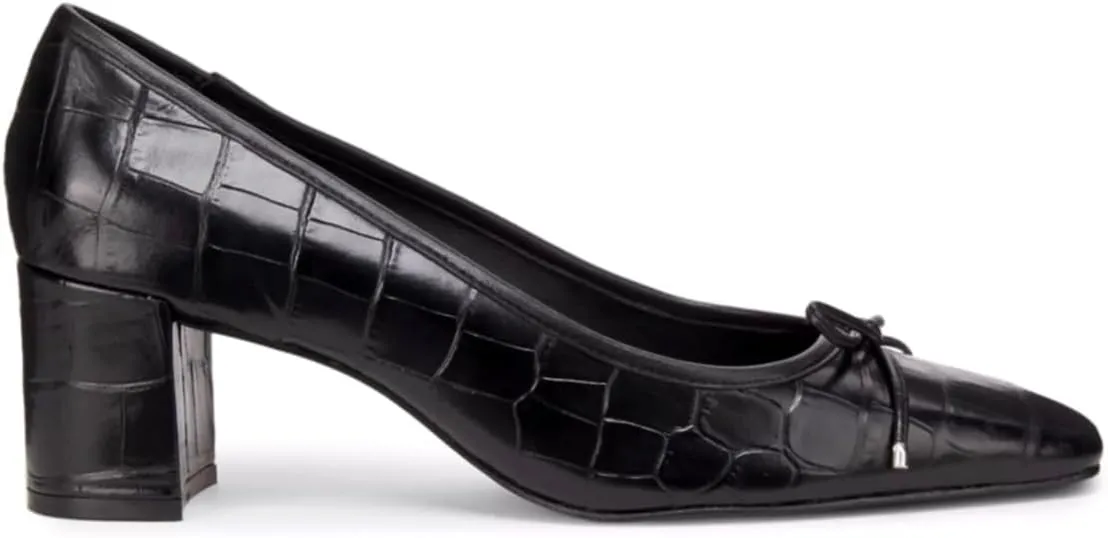 Women Fashion Chunky High Heel Pumps Square Toe Bow Dress Pumps Crocodile Closed Toe Heeled Sandals 3 Inch Block Heels Slip On Dress Shoes Sexy Comfy Office Ladies Party 4-11 M US