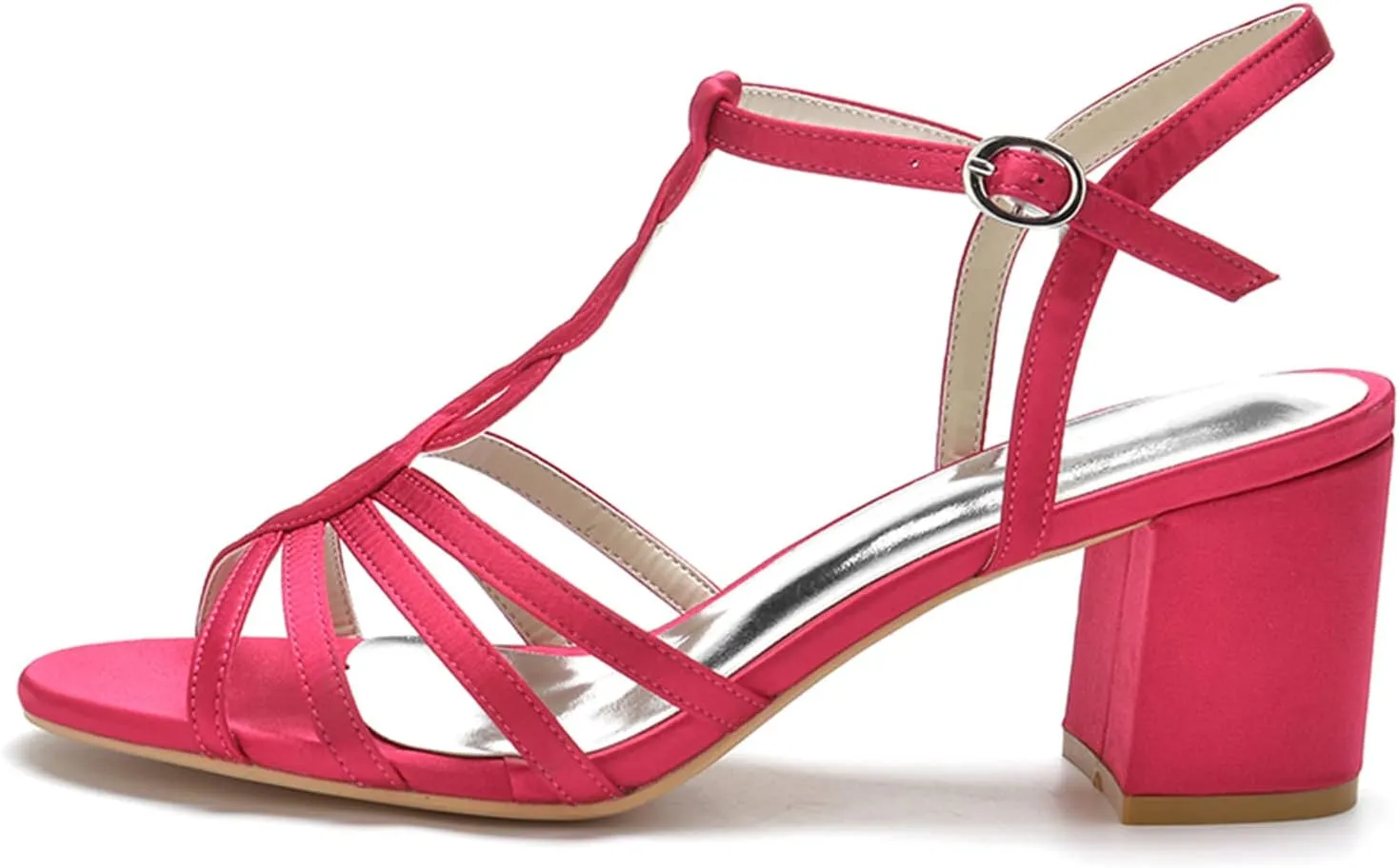 Women Heeled Sandals Strappy Heels Round Open Toe Chunky Block Heel T-Strap Sandals for Women Comfortable Heels