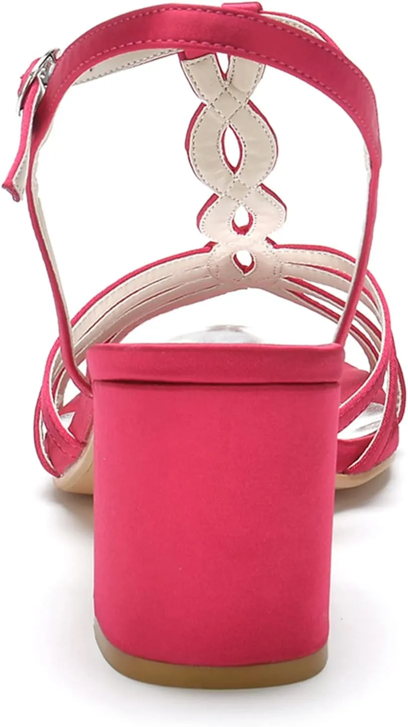 Women Heeled Sandals Strappy Heels Round Open Toe Chunky Block Heel T-Strap Sandals for Women Comfortable Heels