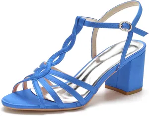 Women Heeled Sandals Strappy Heels Round Open Toe Chunky Block Heel T-Strap Sandals for Women Comfortable Heels