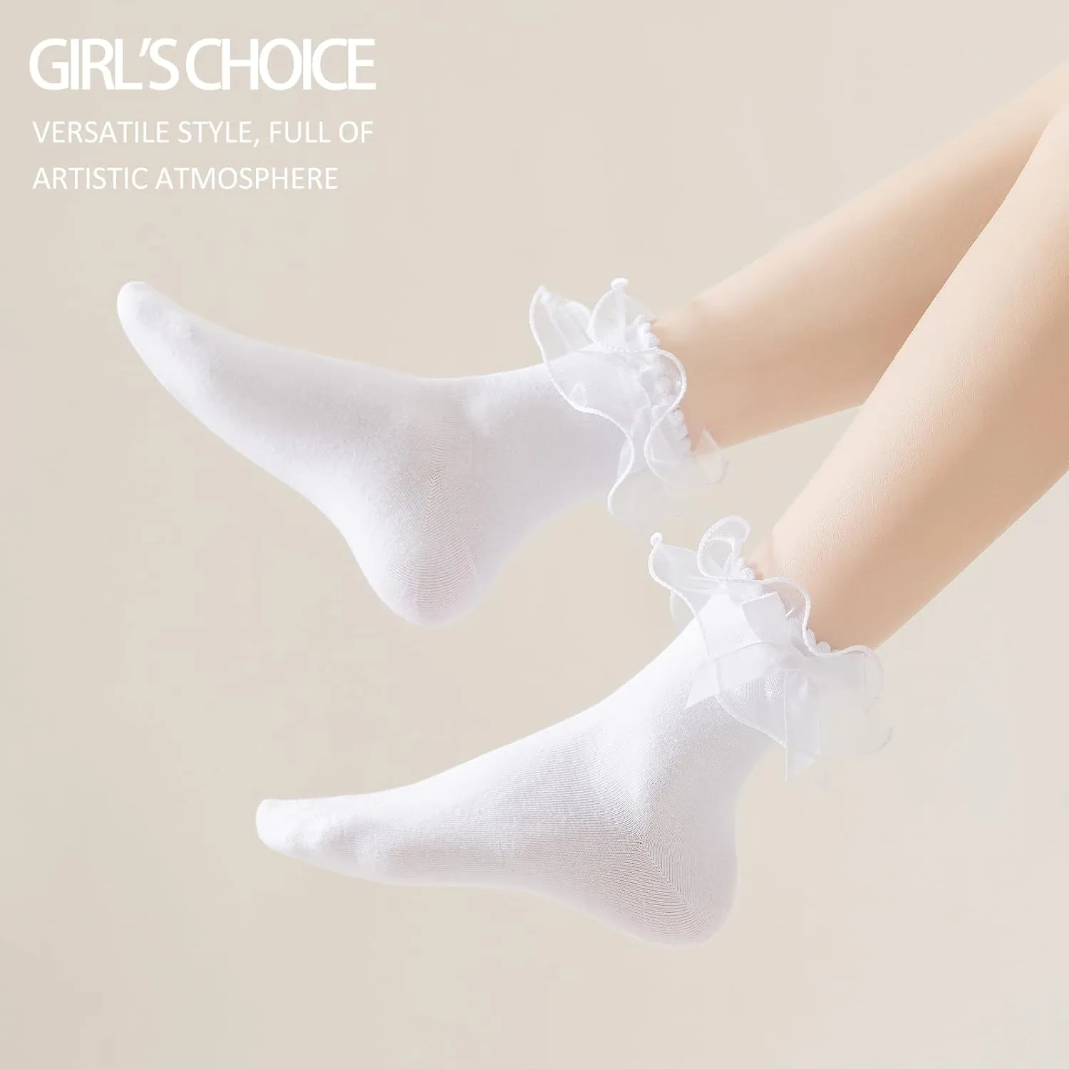 Women Lace Socks Ruffle Frilly Socks - Comfortable Cotton Cute Princess Lolita socks with Bow