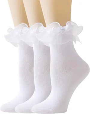 Women Lace Socks Ruffle Frilly Socks - Comfortable Cotton Cute Princess Lolita socks with Bow