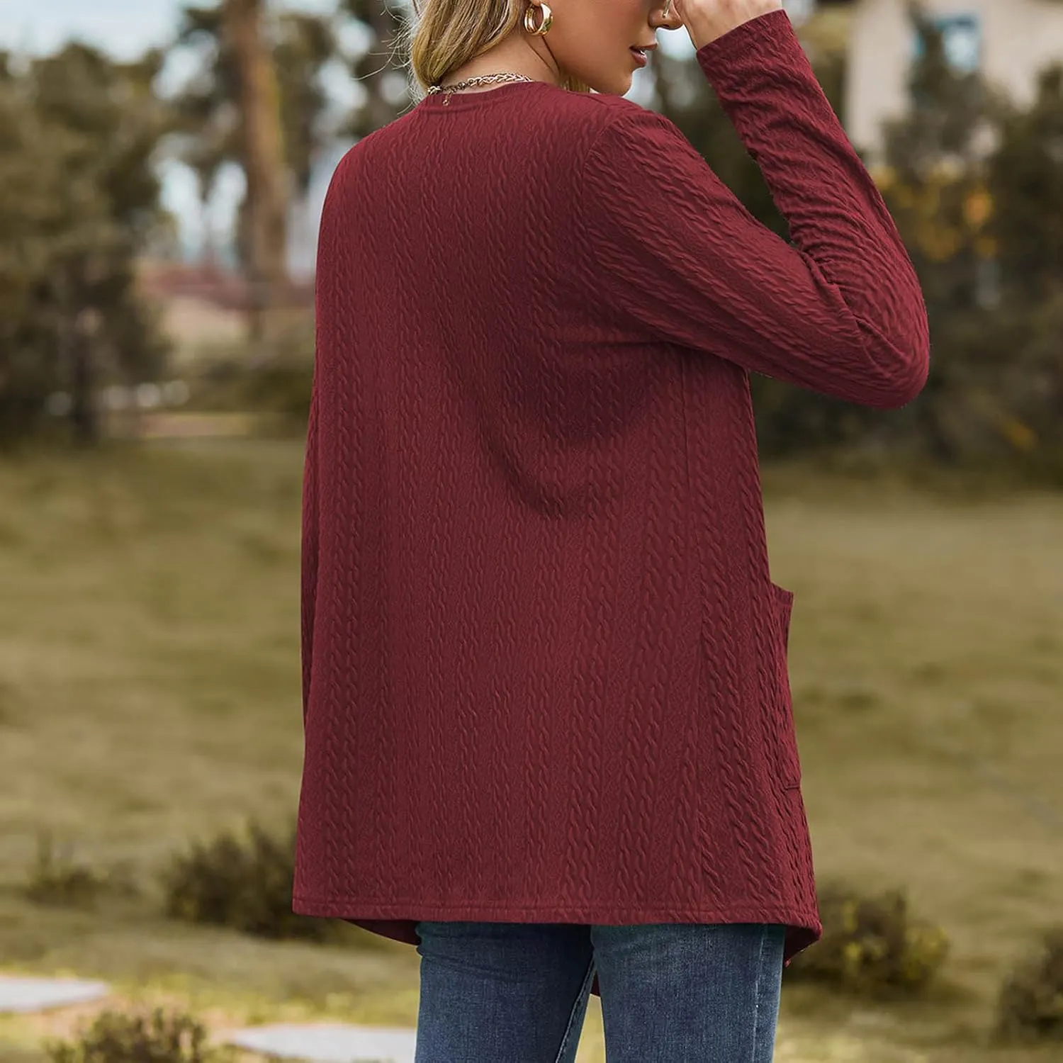 Women Loose Fit Cardigans Long Sleeve Open Front Cardigan Lightweight Casual Trendy Coat with Pockets
