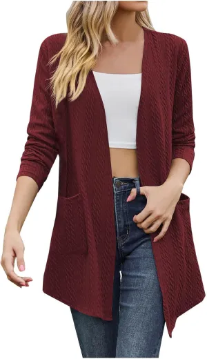 Women Loose Fit Cardigans Long Sleeve Open Front Cardigan Lightweight Casual Trendy Coat with Pockets