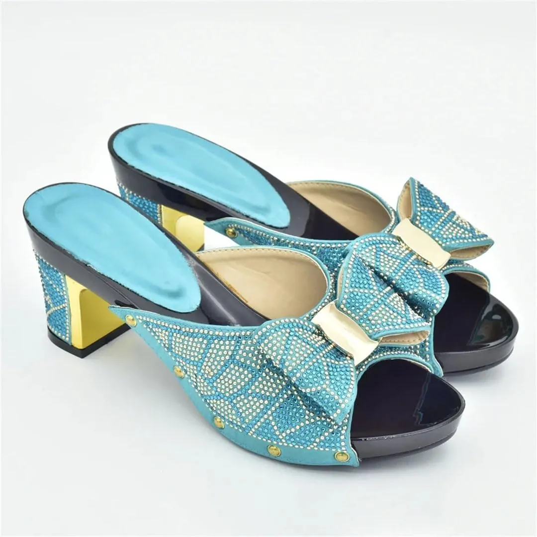 Women Luxe Rhinestone Slingback Pumps with Matching Bag Square Heel Slip-On Super High Heel