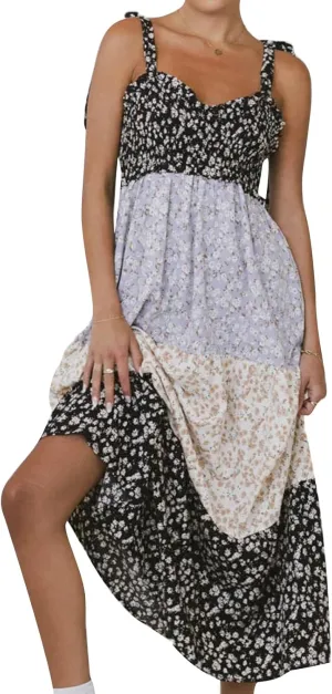 Women Tie Shoulder Maxi Dress Sleeveless Floral Smocked Tiered Ruffle Swing Flowy Dress Y2k Graffiti Long Sundresses
