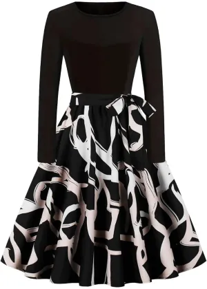 Women Vintage Polka Dot 1950s Audrey Retro Rockabilly Prom Dress Causal Long Sleeve Ruffle Club Party Cocktail Dress