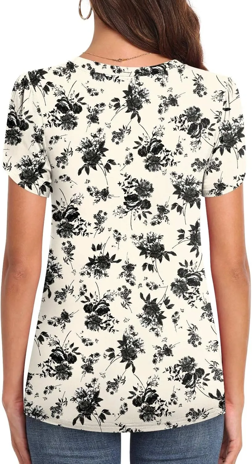 Womens 2025 Summer Tops Casual Twist Front Blouses Short Sleeve Tshirts Fitting Tunic S-3XL