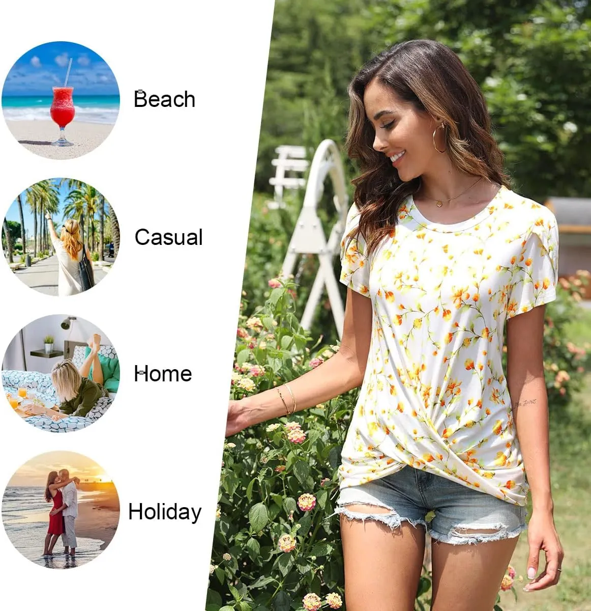 Womens 2025 Summer Tops Casual Twist Front Blouses Short Sleeve Tshirts Fitting Tunic S-3XL