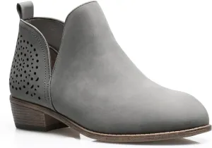 Women's Ankle Boots Low Heels Chunky Perforated Western Shoes Casual Round Toe Cutout Booties