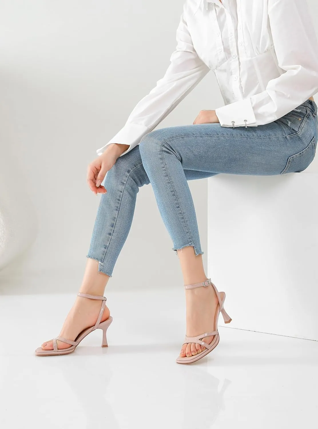 Women's Ankle Strap High Heel Sandals, Square Open Toe Chunky Heel High Heels, Suitable For Daily Party Wedding Wear