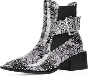 Women's Block Chunky Low Heel Ankle Boots Buckle Strap Booties