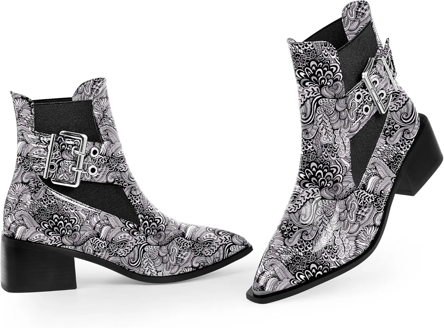 Women's Block Chunky Low Heel Ankle Boots Buckle Strap Booties