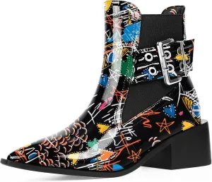 Women's Block Chunky Low Heel Ankle Boots Buckle Strap Booties