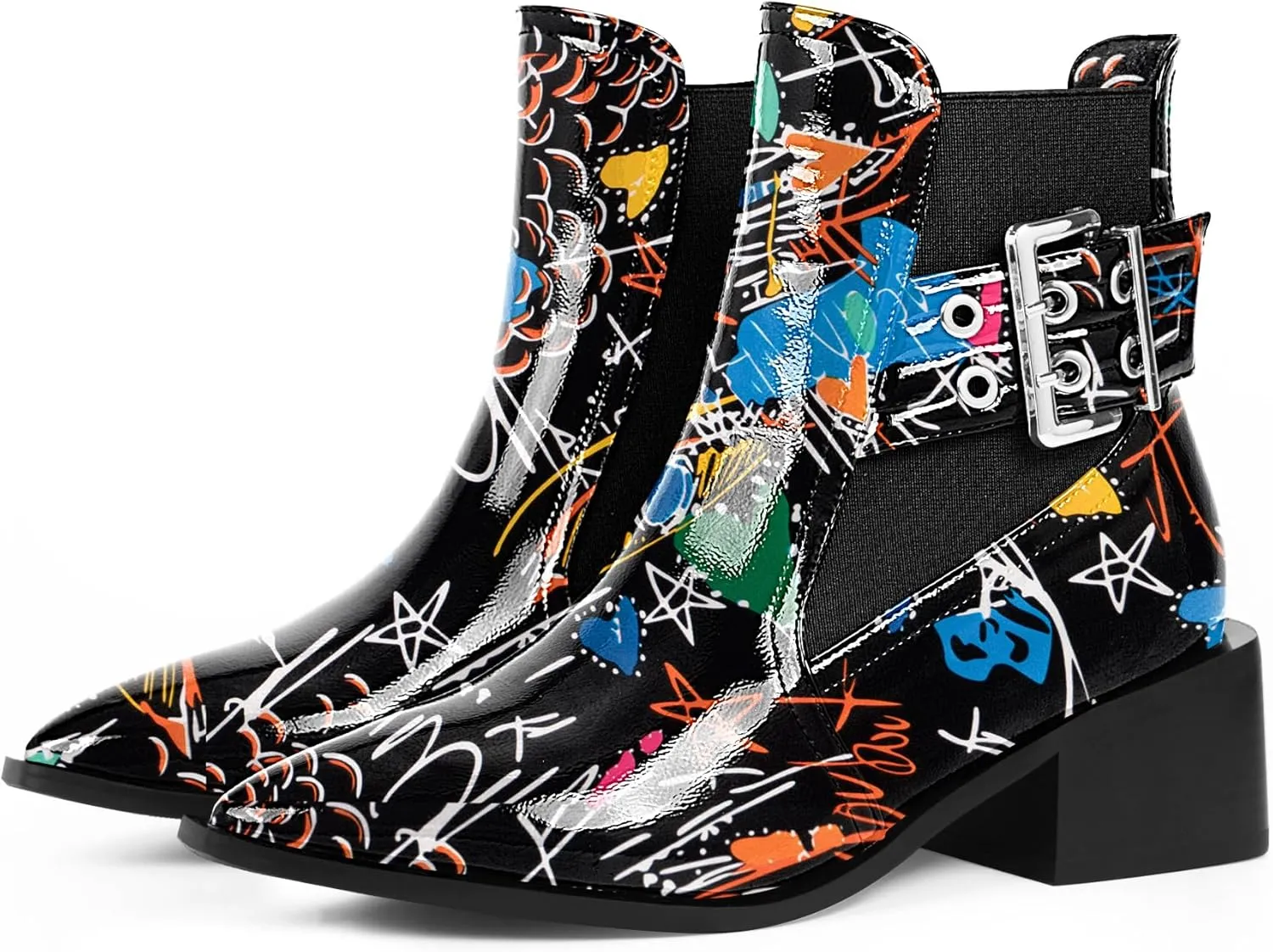 Women's Block Chunky Low Heel Ankle Boots Buckle Strap Booties