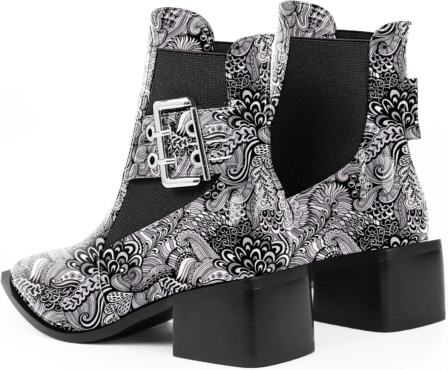 Women's Block Chunky Low Heel Ankle Boots Buckle Strap Booties