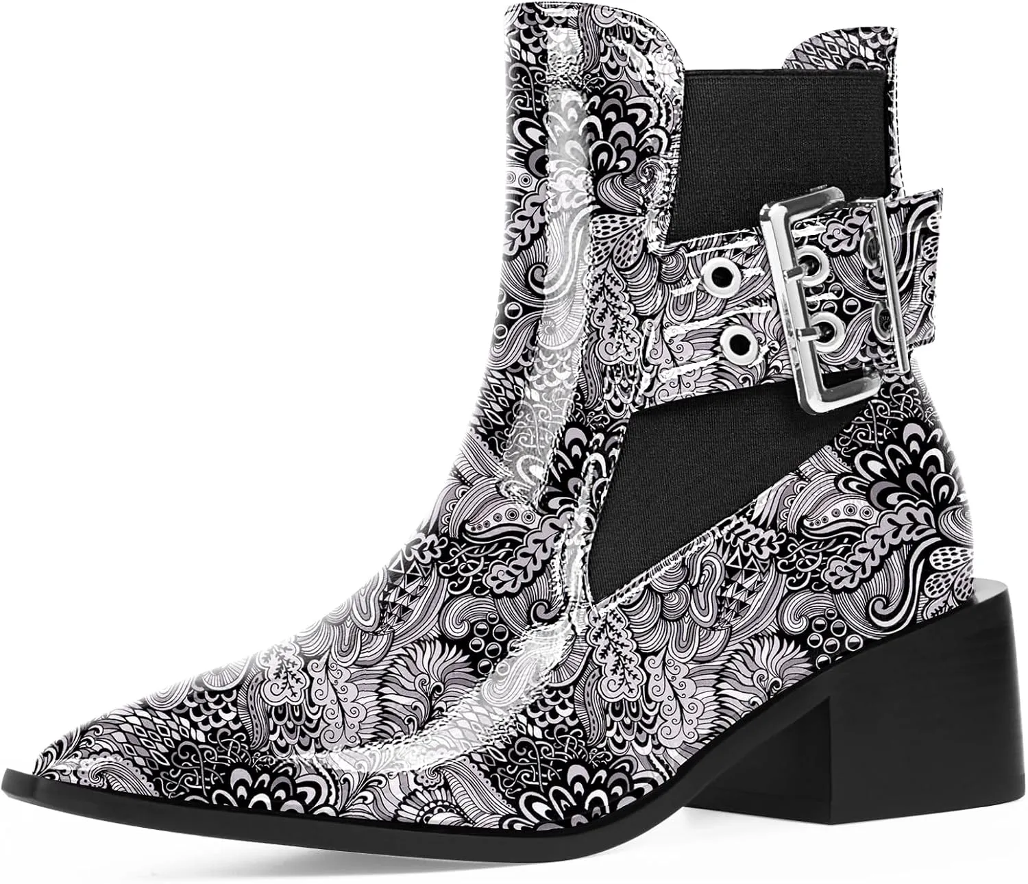 Women's Block Chunky Low Heel Ankle Boots Buckle Strap Booties