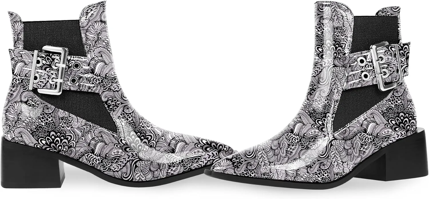 Women's Block Chunky Low Heel Ankle Boots Buckle Strap Booties