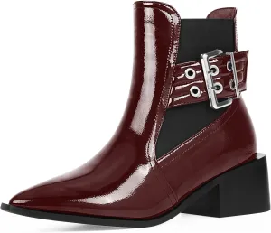 Women's Block Chunky Low Heel Ankle Boots Buckle Strap Booties
