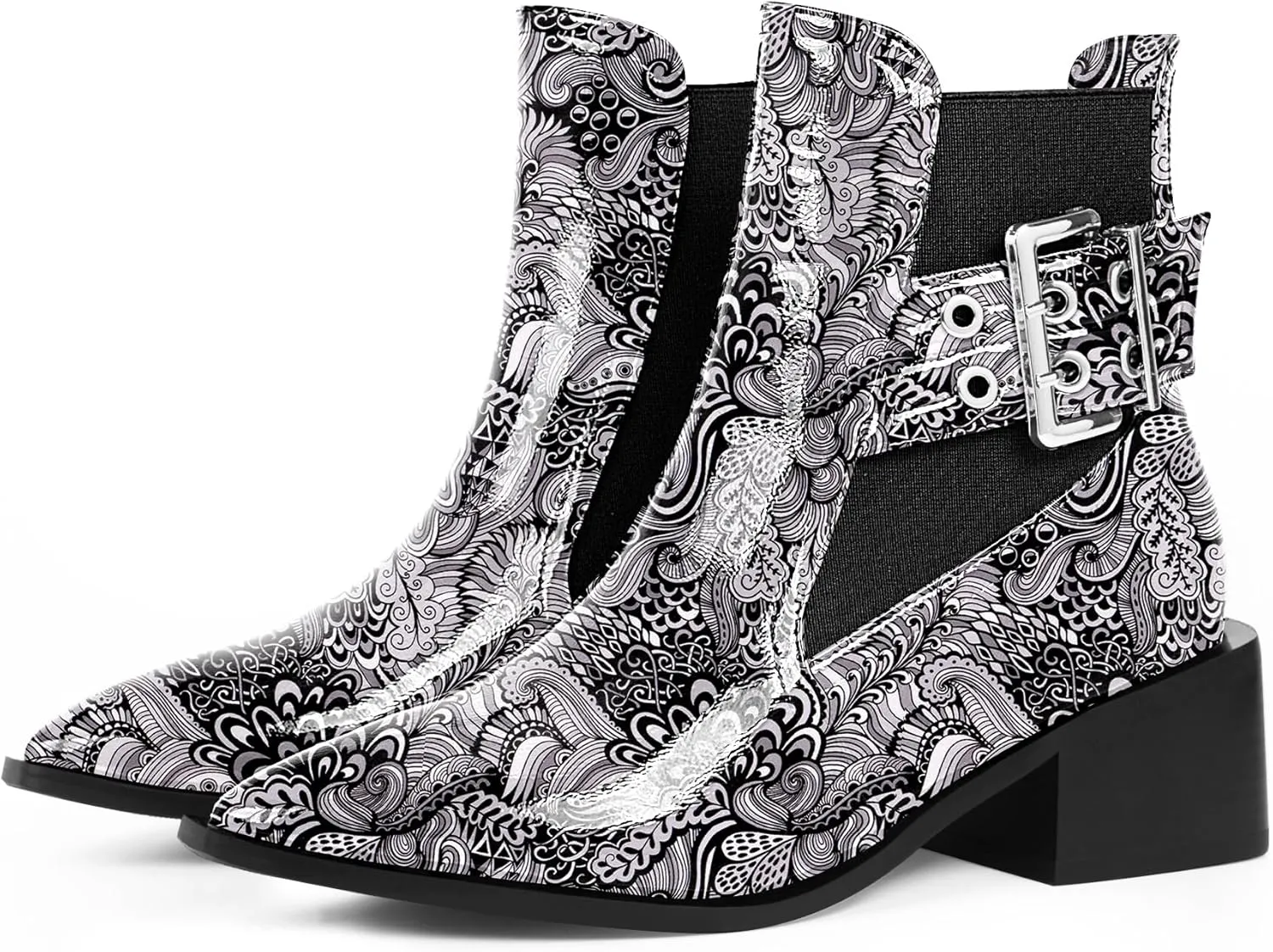 Women's Block Chunky Low Heel Ankle Boots Buckle Strap Booties