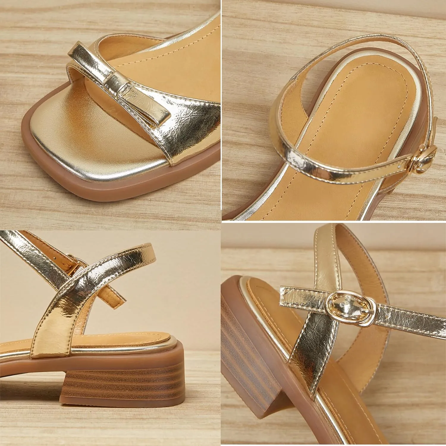 Womens Bow Knot Square Open Toe Chunky Low Heel Sandal Cute Ankle Strap Buckle Block Heel Sandals Fashion Comfort Summer Casual Dressy Walking Sandals