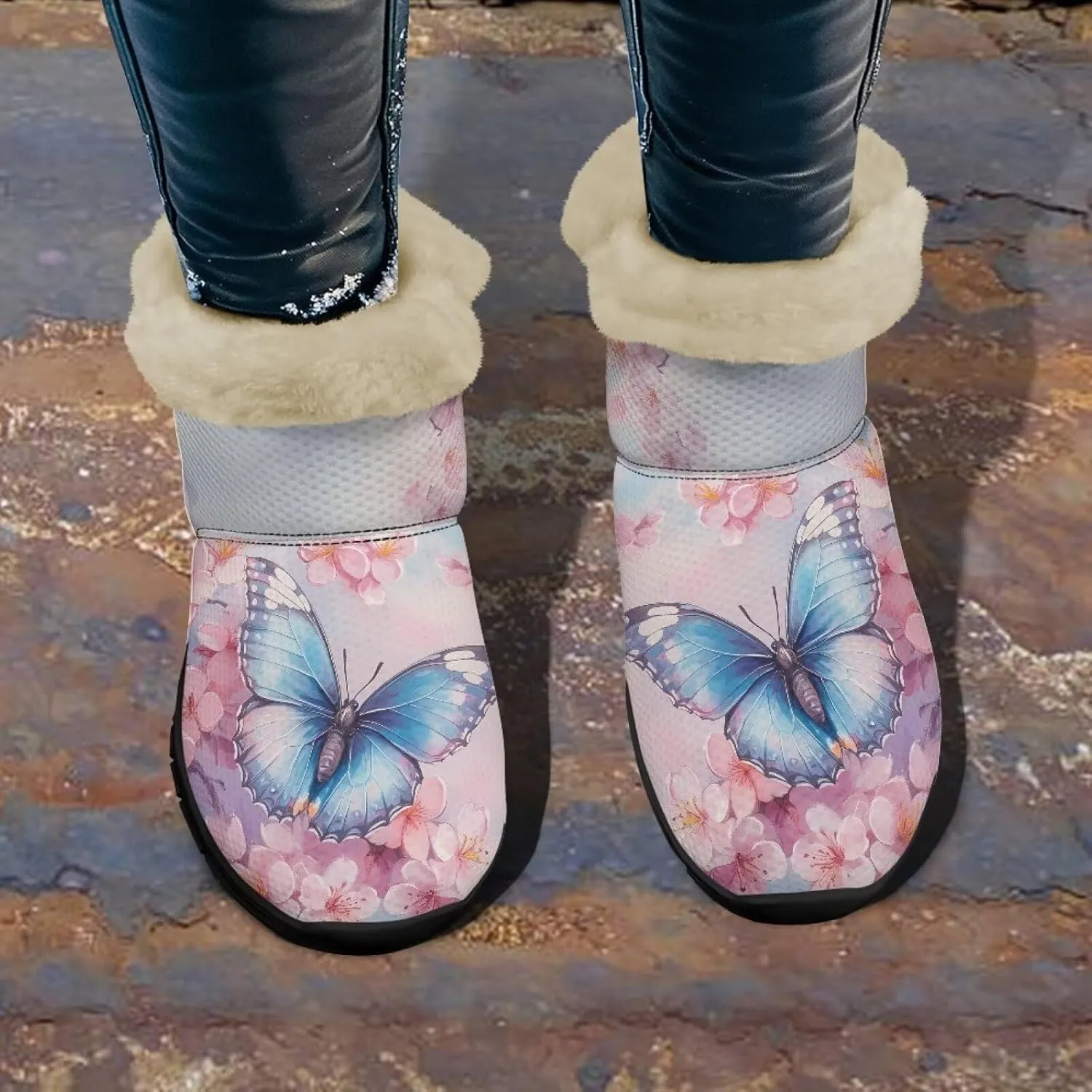 Womens Butterfly Snow Boots Winter Warm Ankle Booties for Women Comfortable Anti-Slip Outdoor Shoes Size 6-12