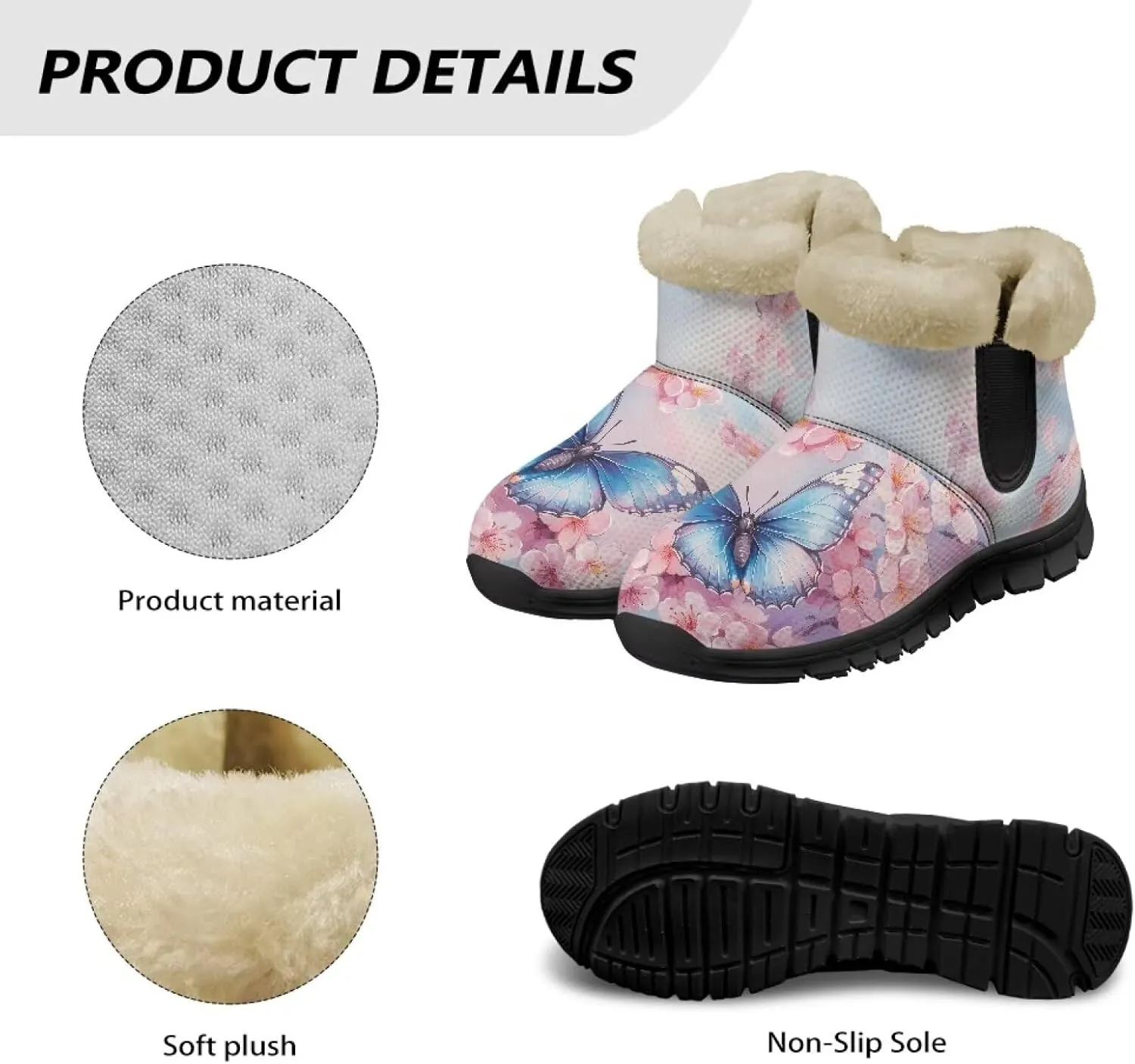 Womens Butterfly Snow Boots Winter Warm Ankle Booties for Women Comfortable Anti-Slip Outdoor Shoes Size 6-12
