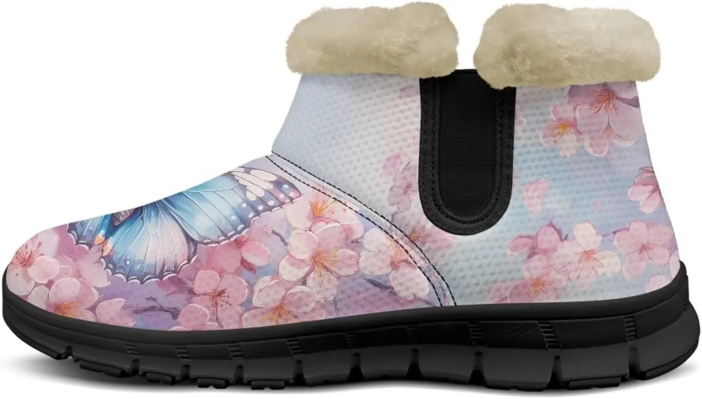 Womens Butterfly Snow Boots Winter Warm Ankle Booties for Women Comfortable Anti-Slip Outdoor Shoes Size 6-12